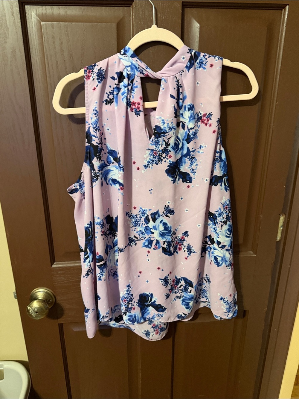 Elle Lavender Sleeveless Floral Tie-Neck Blouse